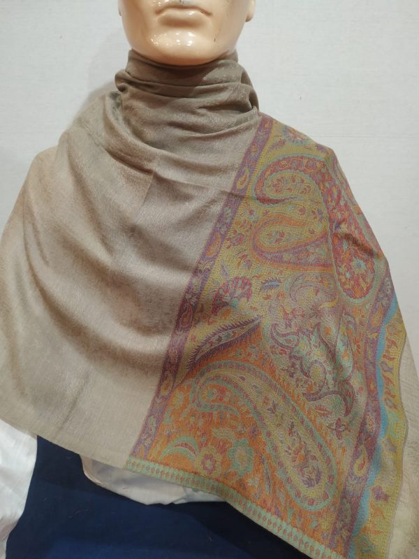 Natural Paisley Design Zamawar border Pashmina Shawl