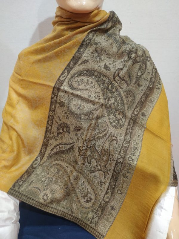 Yellow Base Paisley Design Zamawar Border Pashmina Shawl