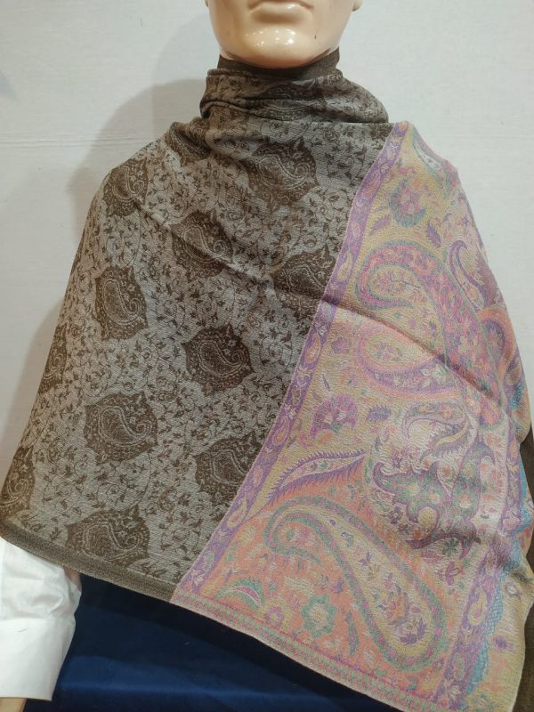 Brown Base Purple Paisley Design Zamawar Border Pashmina Shawl