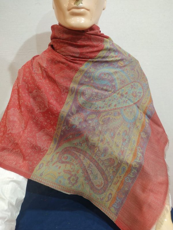 Red Base Purple Paisley Design Zamawar Border Pashmina Shawl