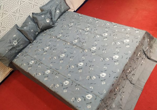 Dark Gray Silk Bed Cover