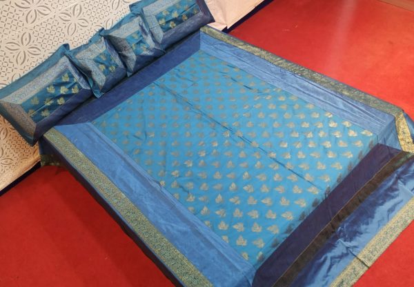 Sky Blue Silk Bed Cover