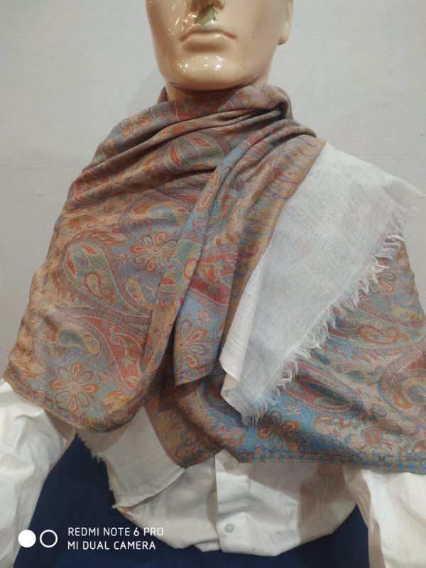 Womens Jamawar Pashmina Shawl Multicolor Paisley Design With White Border