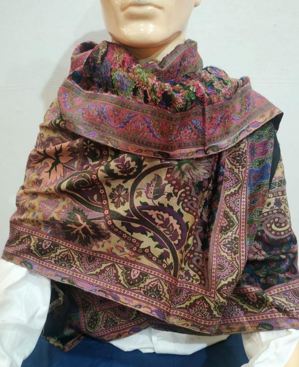 Beige & Green Kani Pashmina Shawl Paisley Design For Women