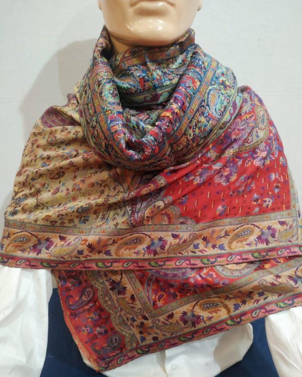 Red & Beige Kani Pashmina Shawl Paisley Design For Women