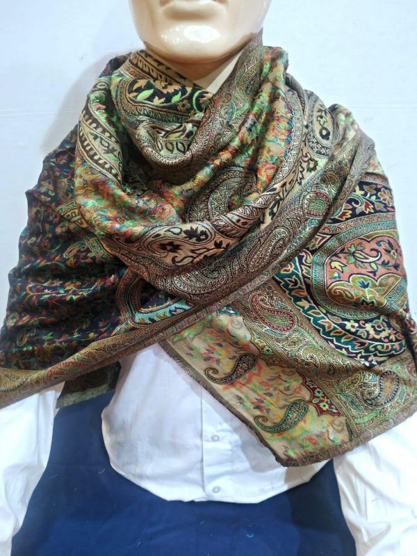 Black & Green Kani Pashmina Shawl Paisley Design For Women