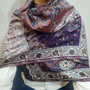 Purple & White Kani Pashmina Shawl Paisley Design For Women