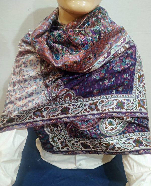 Purple & White Kani Pashmina Shawl Paisley Design For Women