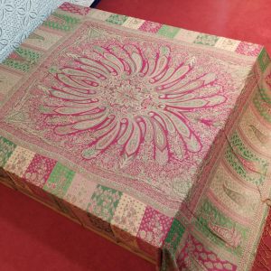 Pink & Green, Beige Colors Mandala Design Reversible Silk Pashmina Bedsheet Fast Colors