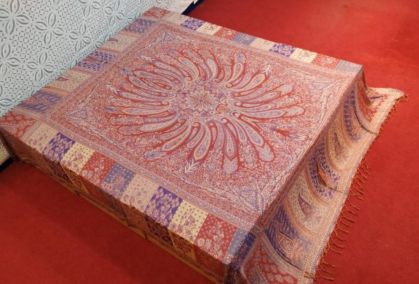 Red & Multi color Manadala Design Reversible Silk Pashmina Bedsheet Fast Colors