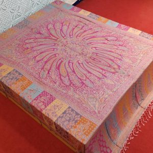 Pink & Orange Mandala Design Reversible Silk Pashmina Bedsheet Fast Colors