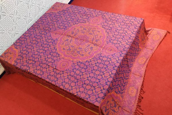 Purple & Pink Floral Reversible Silk Pashmina Bedsheet Fast Colors