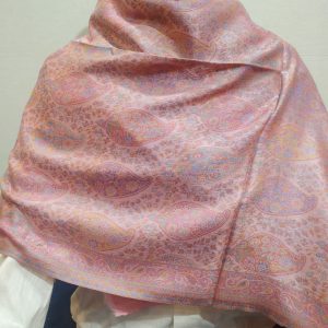 Light Pink & Multi color Silk & Pashmina Unisex Paisley Design Shawl With Pink Border