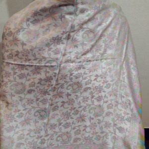Beige & Multi color Silk & Pashmina Unisex Floral Design Shawl With Multi Color Border