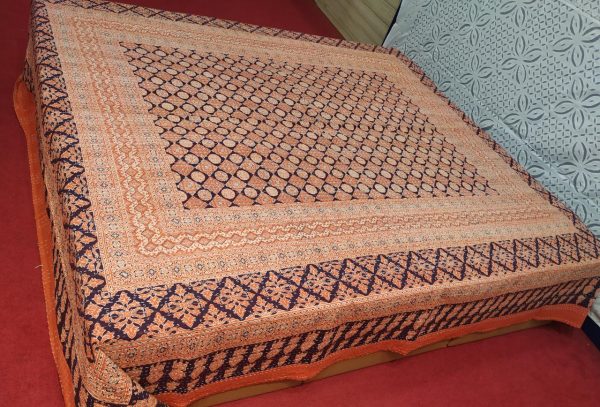 Orange & Black Ajrakh Kantha Double Layer Hand Stitched Bed Cover