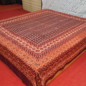Maroon & Orange Ajrakh Kantha Double Layer Hand Stitched Bed Cover