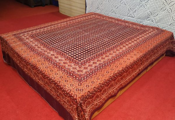Maroon & Orange Ajrakh Kantha Double Layer Hand Stitched Bed Cover