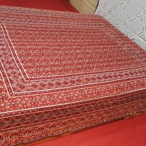 Maroon Dotted Ajrakh Kantha Double Layer Hand Stitched Bed Cover