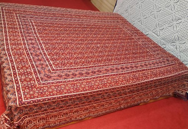 Maroon Dotted Ajrakh Kantha Double Layer Hand Stitched Bed Cover