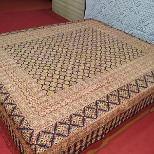 Orange & black Big Dotted Ajrakh Kantha Double Layer Hand Stitched Bed Cover