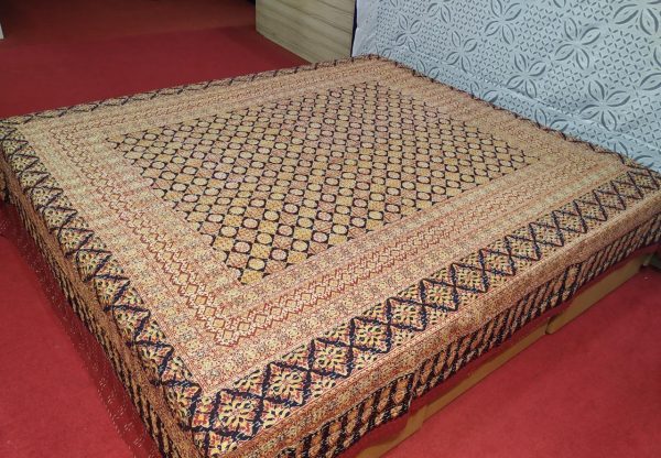 Orange & black Big Dotted Ajrakh Kantha Double Layer Hand Stitched Bed Cover