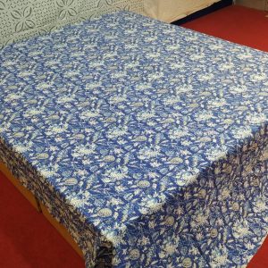 Blue Floral Block Printed Bed Cover Double Layer Hand Stitched Bed Cover
