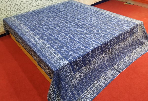 Indigo Floral Block Printed Bed Cover Double Layer Hand Stitched Bed Cover With Border