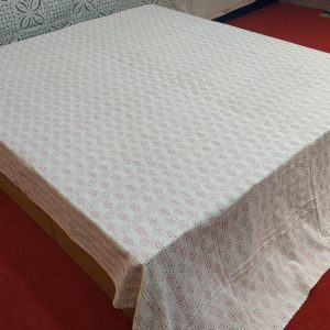 Ligth Pink Floral Block Printed Bed Cover Double Layer Hand Stitched Bed Cover