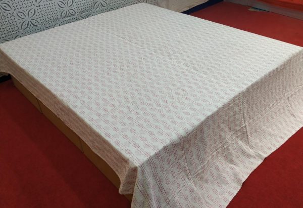 Ligth Pink Floral Block Printed Bed Cover Double Layer Hand Stitched Bed Cover