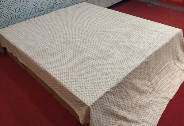 Light Rust Zig Zag Block Printed Bed Cover Double Layer Hand Stitched Bed Cover