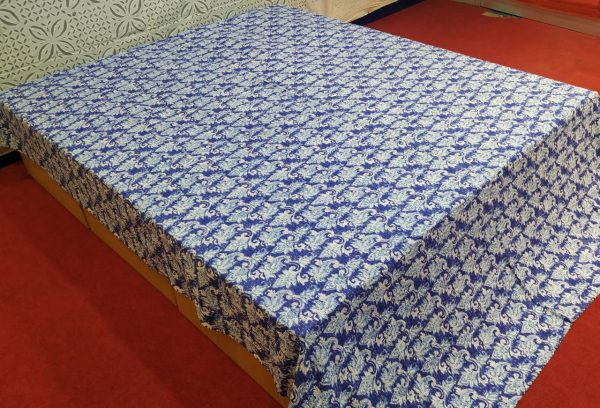 Light Blue Paisley Block Printed Bed Cover Double Layer Hand Stitched Bed Cover