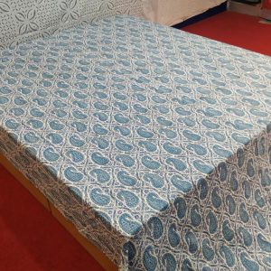 Turquoise Paisley Block Printed Bed Cover Double Layer Hand Stitched Bed Cover