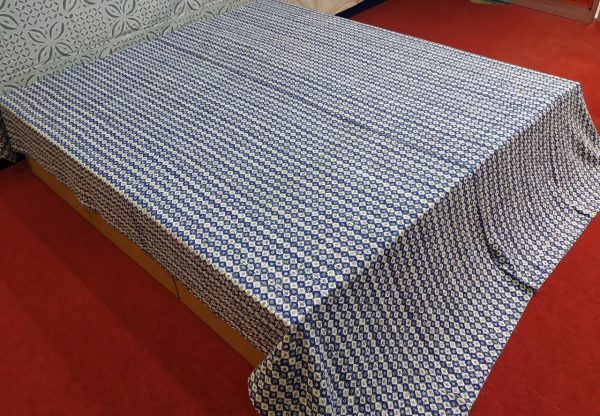 Blue Dotted Block Printed Bed Cover Double Layer Hand Stitched Bed Cover