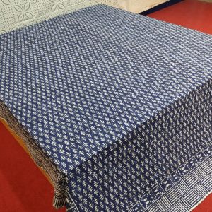 Indigo Block Printed Bed Cover Double Layer Hand Stitched Bed Cover With Border