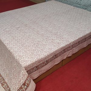 Orange Block Printed Bed Cover Double Layer Hand Stitched Bed Cover With Border