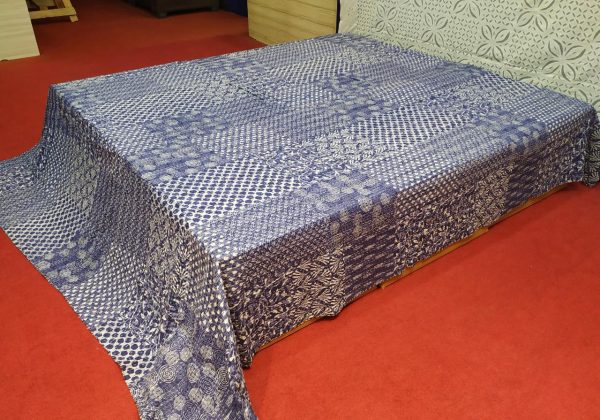Indigo Patchwork Block Printed bed cover Double Layer Hand Stitched Bed Cover