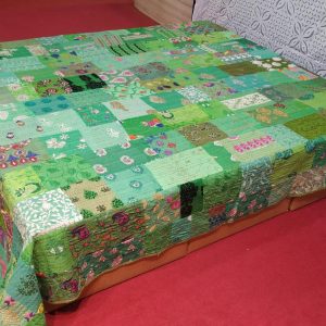 Lemon Green With Multiple color Hand Stitched Old Patchwork Bed Cover