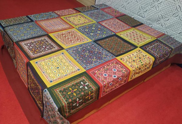 Chokhana Design Heritage Looks In multicolor With Hand Embroidery Bed cover With Border