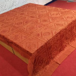 Rust Hand Embroidered Mirror Work Bed Cover With Border