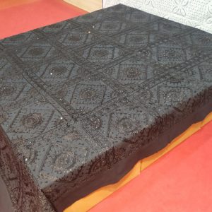 Black Hand Embroidered Mirror Work Bed Cover With Border