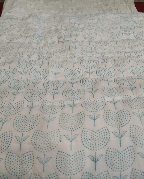 Light Green Floral Design Hand Block Printed Reversible Quilt