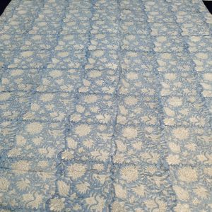 Blue Floral Design Hand Block Printed Reversible Quilt