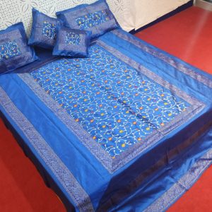 Light Blue Silk Bed Cover With Computerized Embroidered