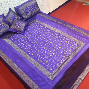 Purple Silk Bed Cover With Computerized Embroidered