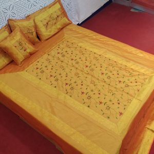 Orange Silk Bed Cover With Computerized Embroidered