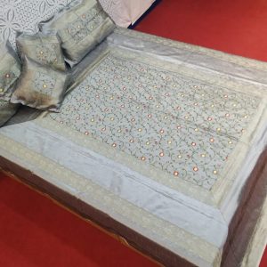 Gray Silk Bed Cover With Computerized Embroidered