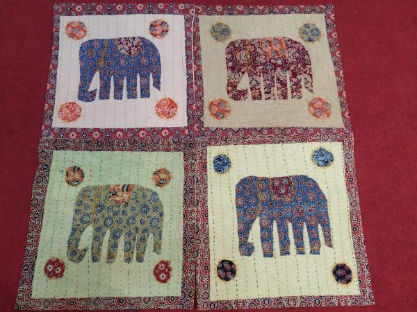 Multi Color Elephant Design Patchwork Cotton Cushion Cover With Border