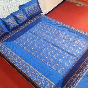 Light Blue Silk Bed Cover With Full Kashmir Embroidered
