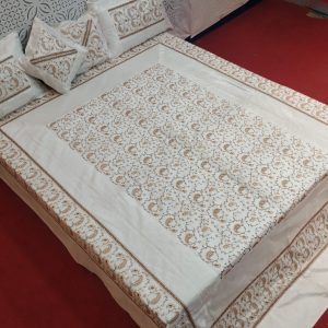 Off White Silk Bed Cover With Full Kashmir Embroidered