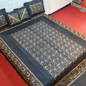 Black Silk Bed Cover With Full Kashmir Embroidered